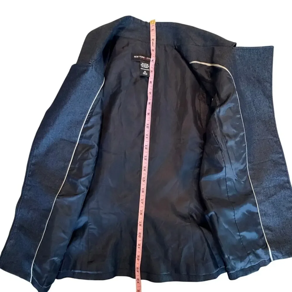 New York & Company Denim  Stretch Zip Front  Vest Navy Blue Tailored Size 10